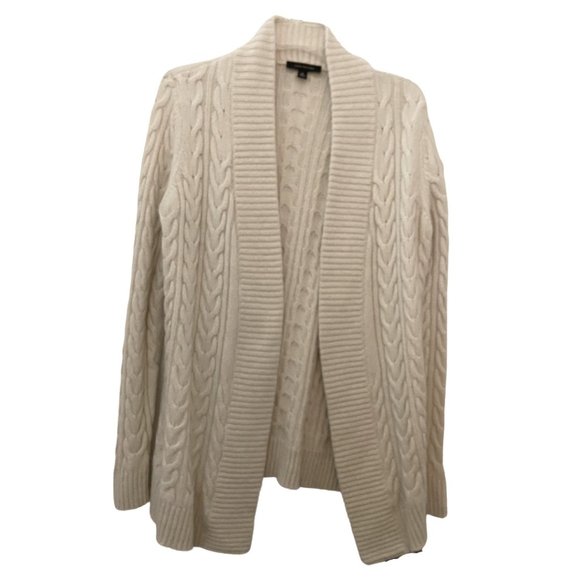 Ann Taylor wool alpaca white chunky braided cardigan sweater sz M - Picture 1 of 7